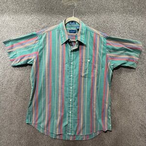 VTG Towncraft Short Sleeve Button Up Shirt Men XLT Green Striped Retro Summer